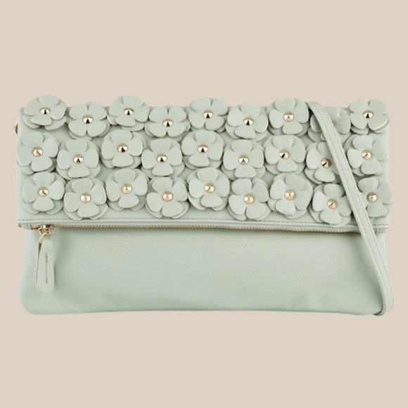 Aldo Floral Appliqué Clutch The Petal Mint Green Handbag - Picture 1 of 8